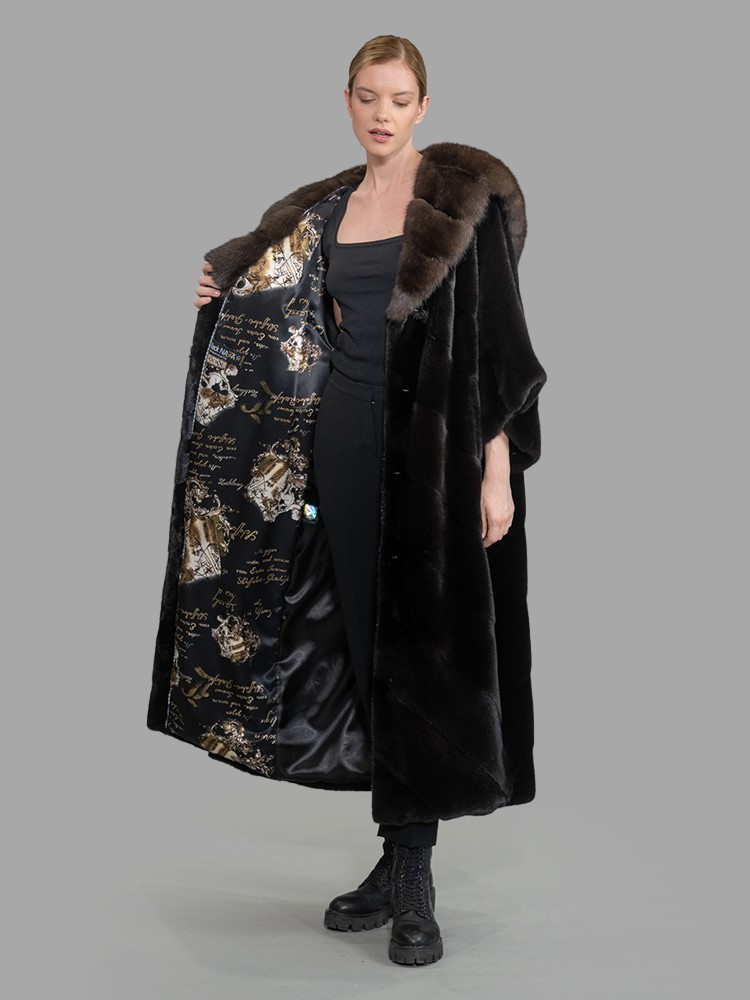 Mint Designer Full length Sable Black Brown Mink Fur Coat Jacket M- L  8-12/14