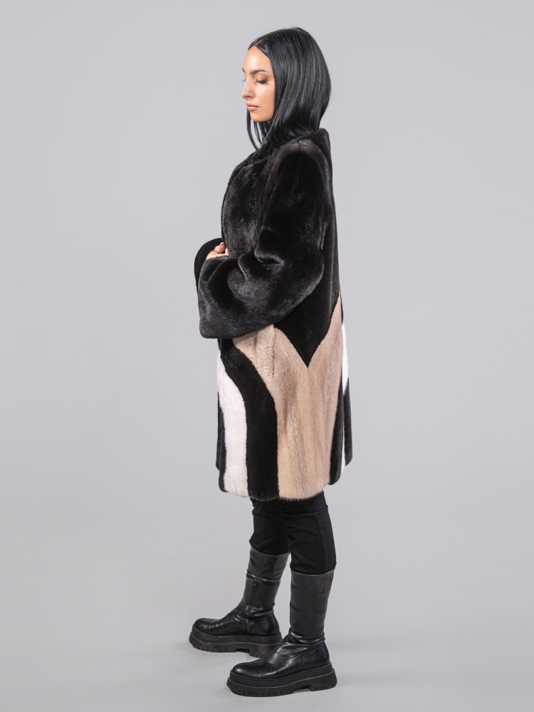 Tricolor Mink Fur Jacket Chanel Design - Finezza Fur