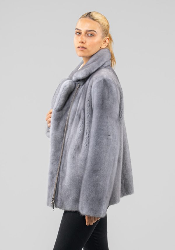 Saphire Mink Fur Jacket With Side Zip