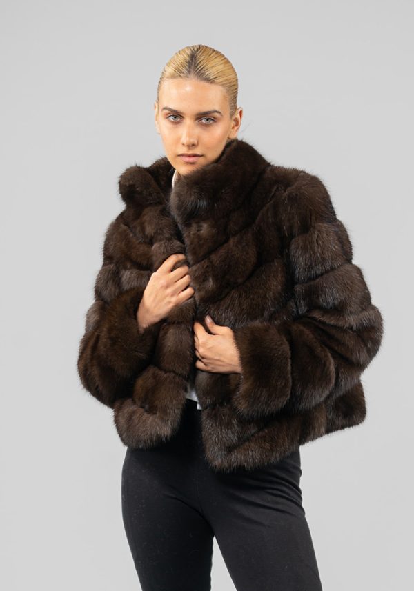 Real Dark Skin Sable Fur Jacket Diagonal