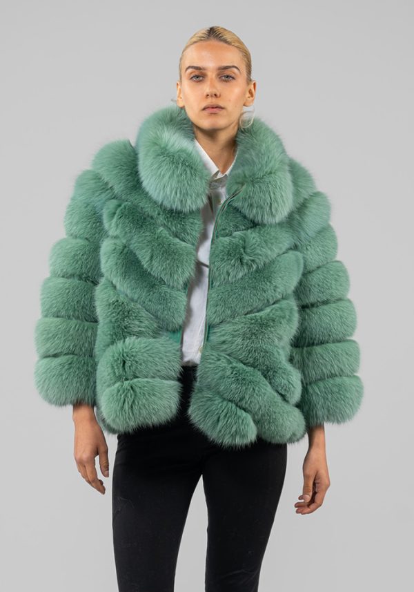 Green Fluffy Fox Fur Jacket