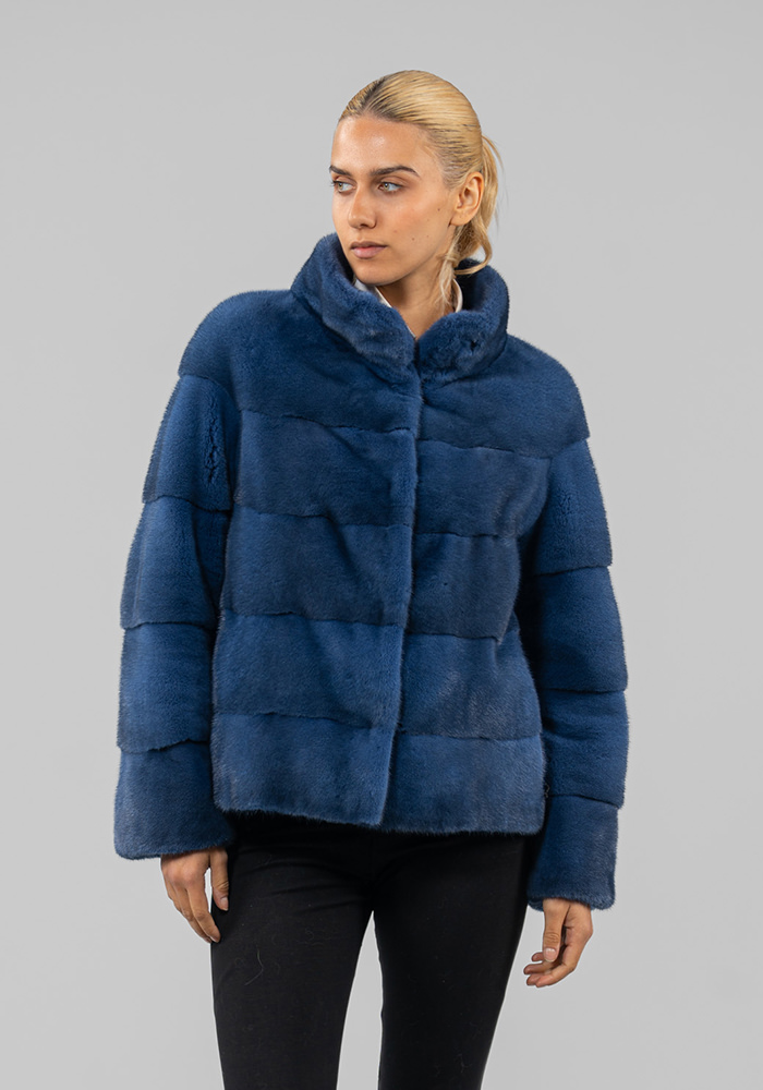 Horizontal Blue Mink Fur Jacket